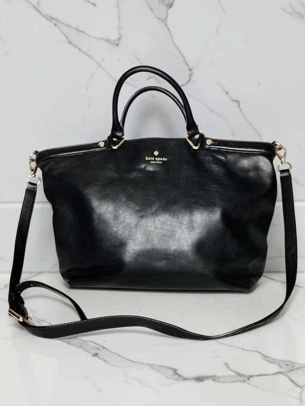 Kate Spade Hamilton Heights Canteen Black Leather Shoulder Bag Gold Hardware